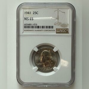 1941 Washington Quarter 25C NGC MS65 Silver Coin